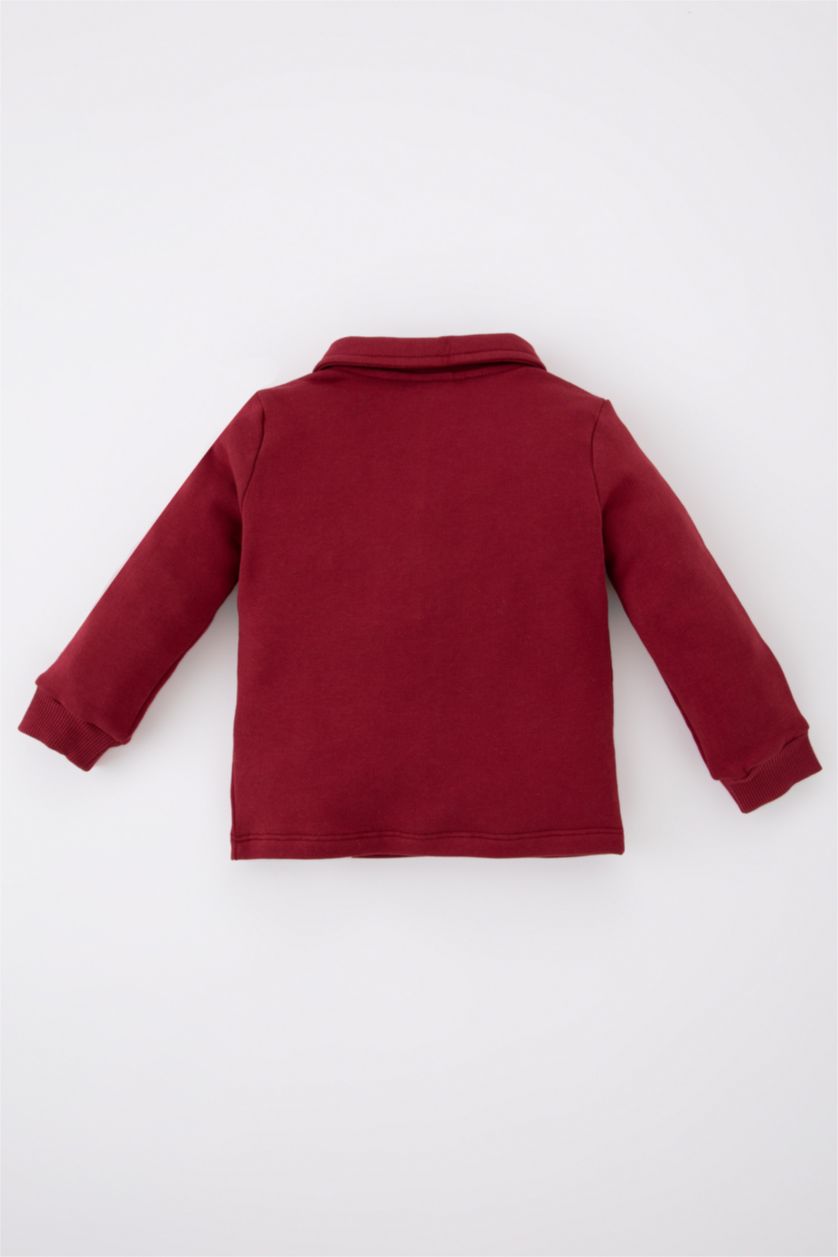Erkek Bebek Bordo Erkek Bebek Desenli Polo Yaka Uzun Kollu Tişört