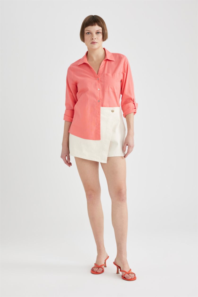 FEMME Rouge Chemise Coupe Régulière à Col V Manches Longues