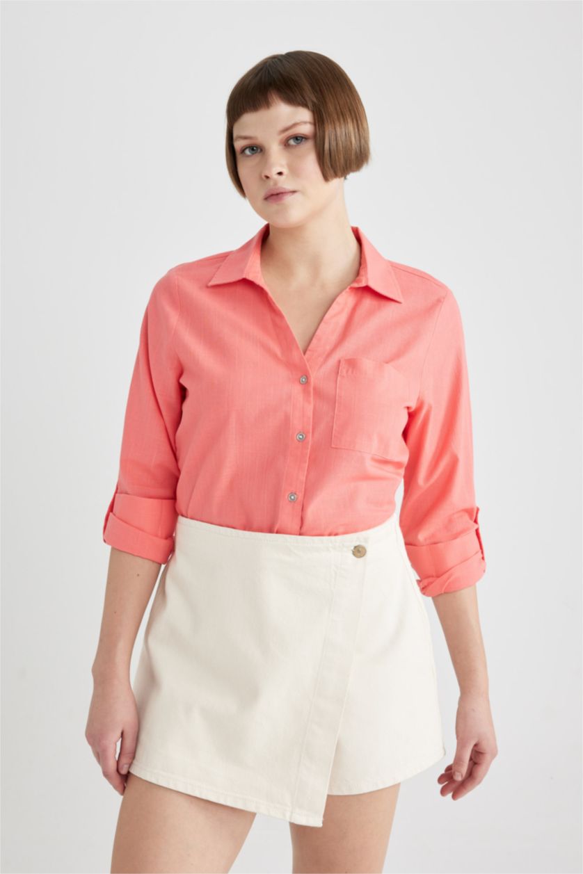 FEMME Rouge Chemise Coupe Régulière à Col V Manches Longues