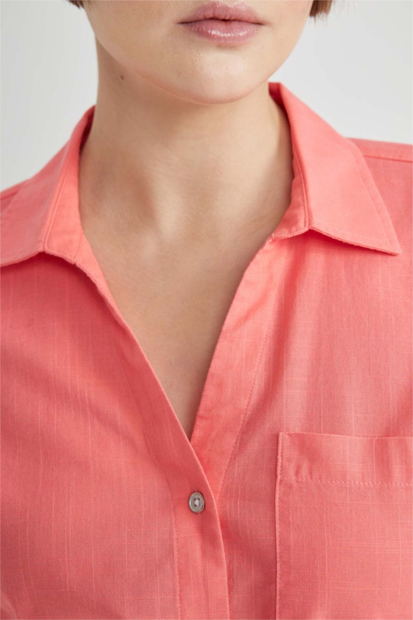 FEMME Rouge Chemise Coupe Régulière à Col V Manches Longues