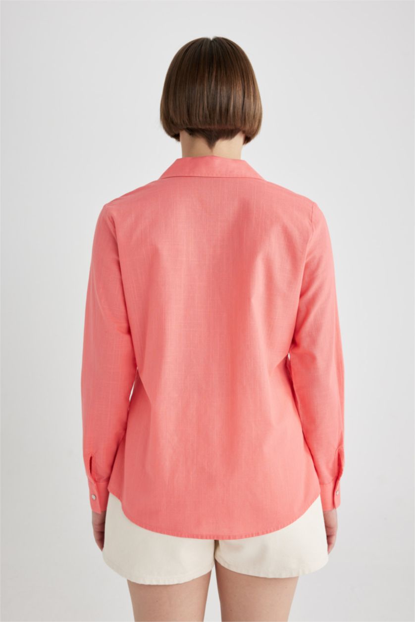 FEMME Rouge Chemise Coupe Régulière à Col V Manches Longues