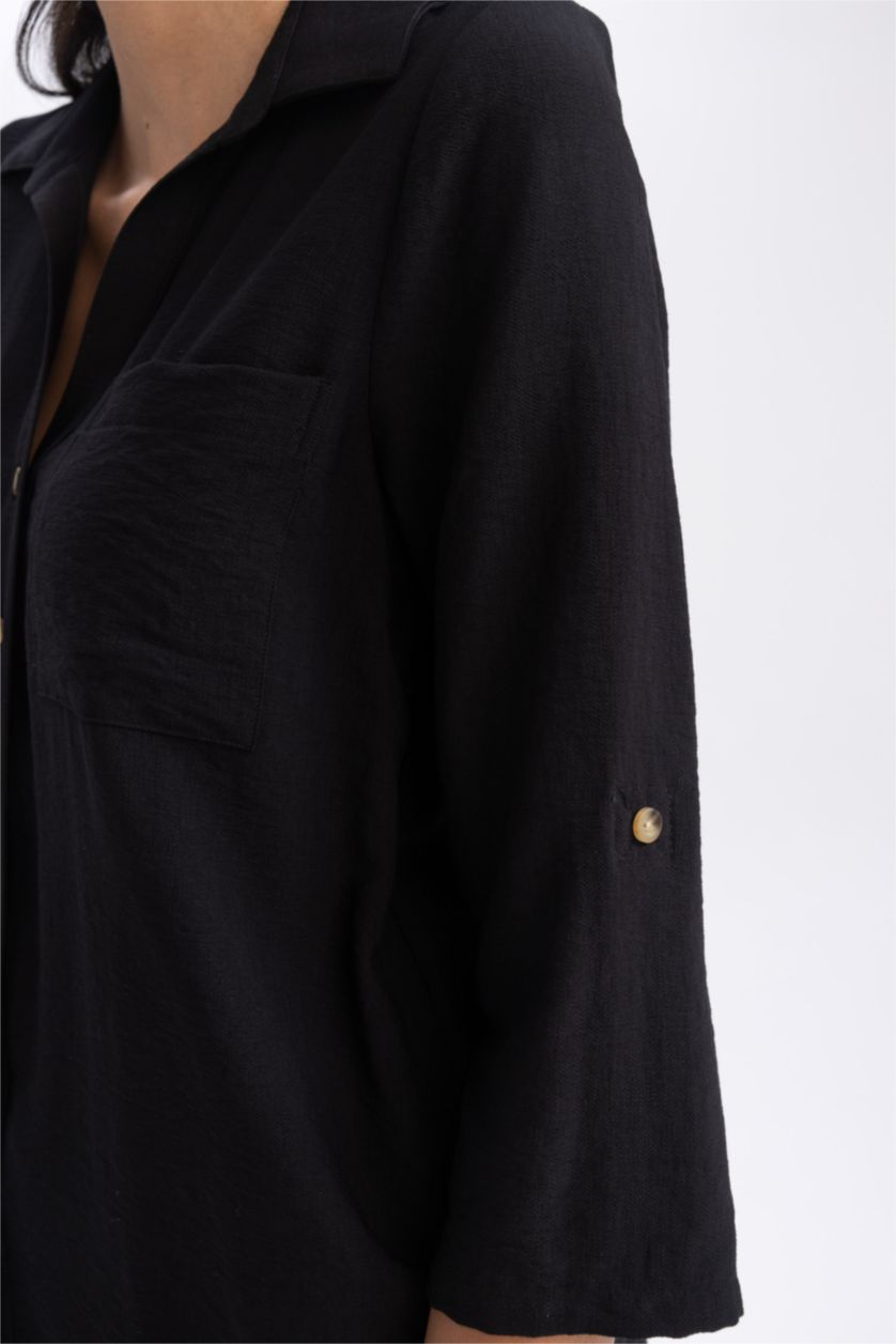 حريمي أسود قميص كم طويل قصة عادية