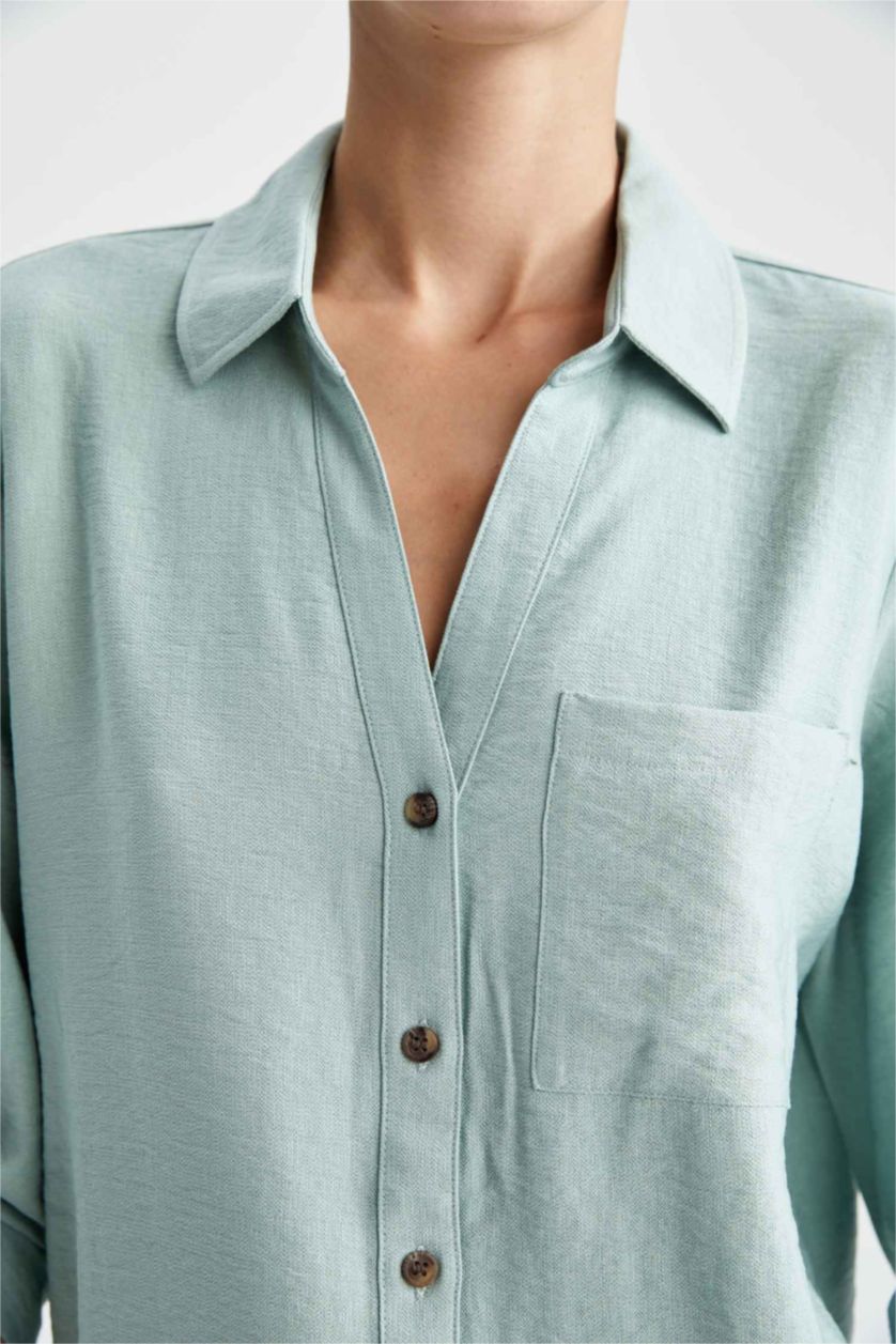 FEMME Vert Foncé Chemise À Manches Longues Et Col Chemise Coupe Classique