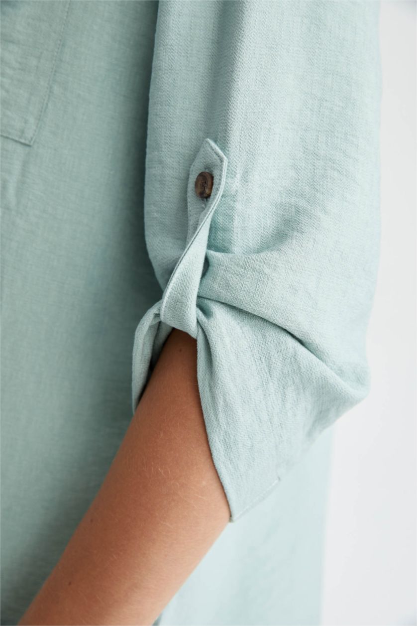 FEMME Vert Foncé Chemise À Manches Longues Et Col Chemise Coupe Classique