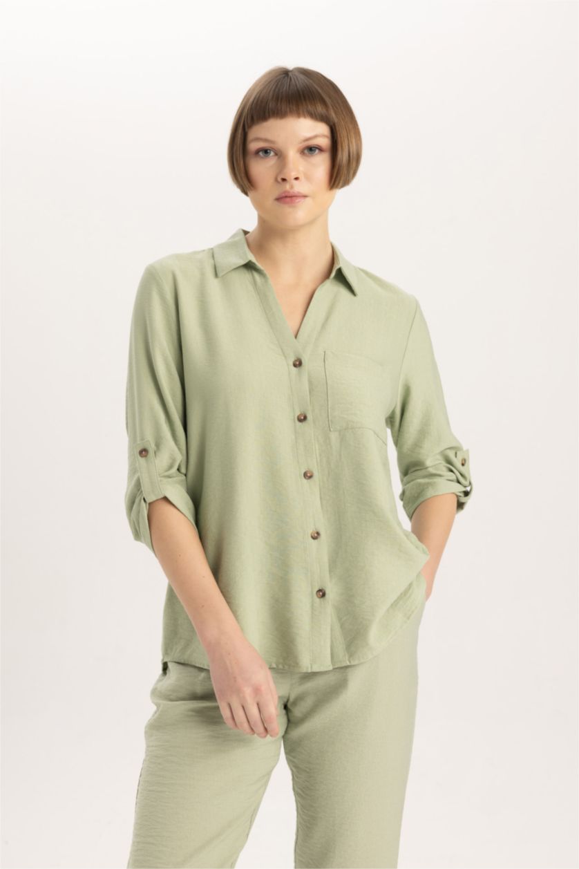 حريمي نعناع قميص كم طويل قصة عادية