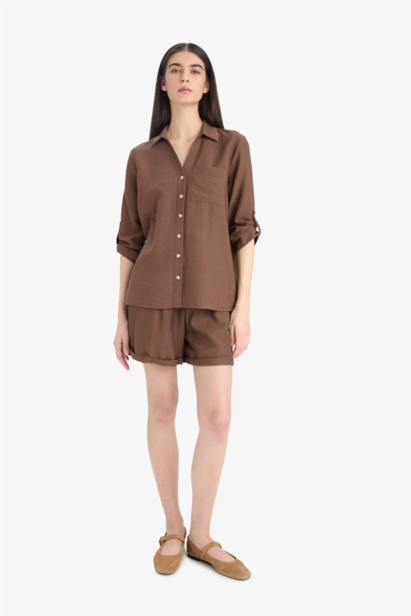 Әйелдерге Қоңыр қалыпты пішім Ұзын жеңді көйлек