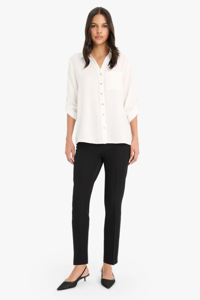 نساء أبيض Regular Fit Shirt Collar Long Sleeve Shirt