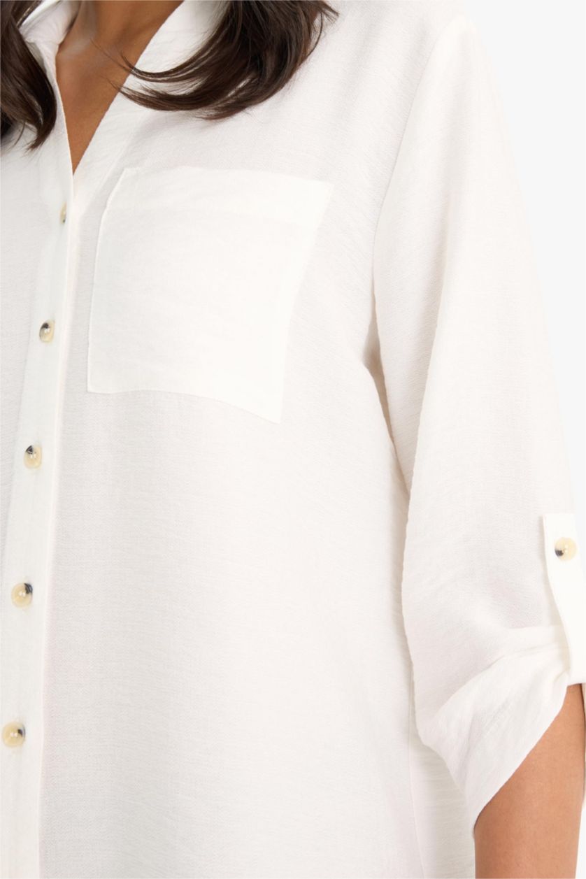 نساء أبيض Regular Fit Shirt Collar Long Sleeve Shirt