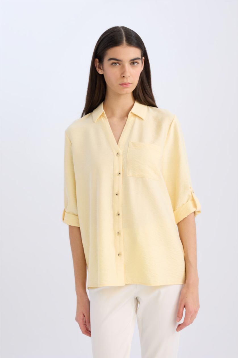 FEMME Jaune Clair Regular Fit Long Sleeve Shirt