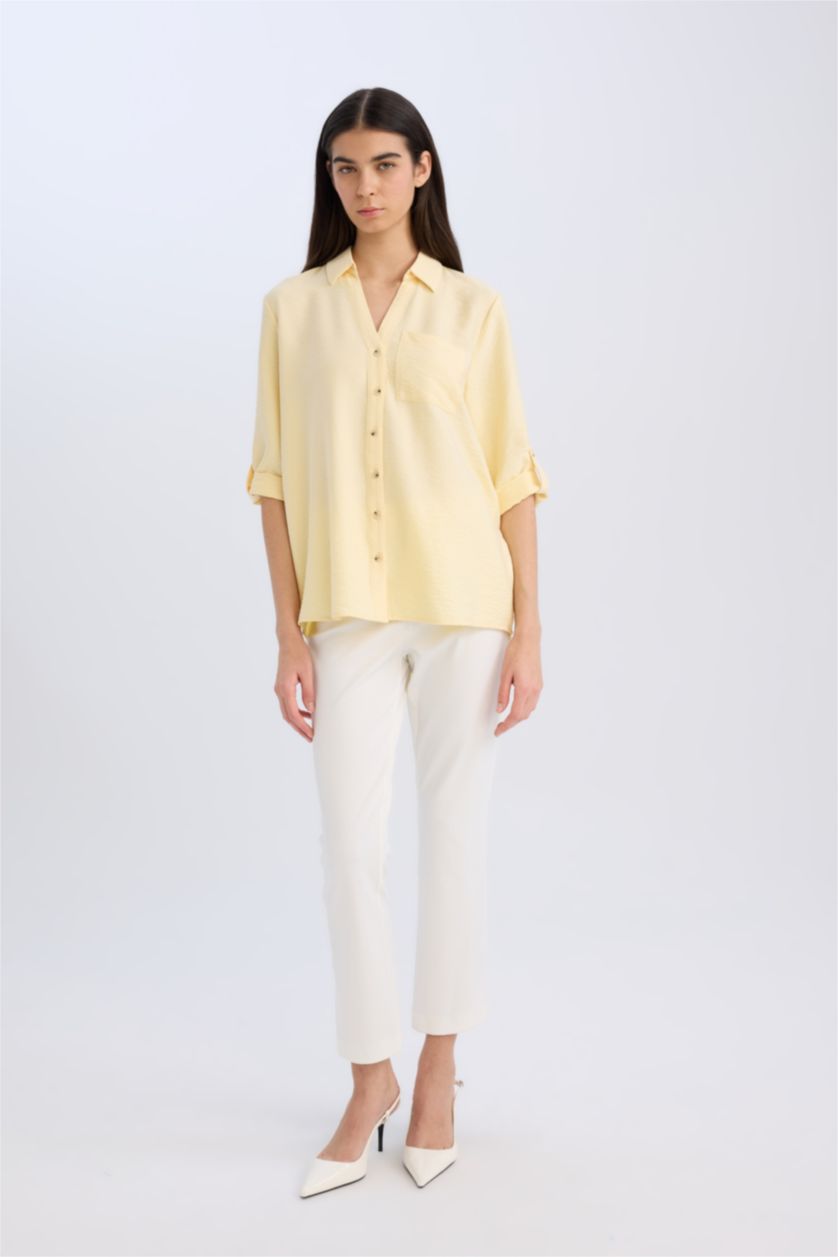 FEMME Jaune Clair Regular Fit Long Sleeve Shirt
