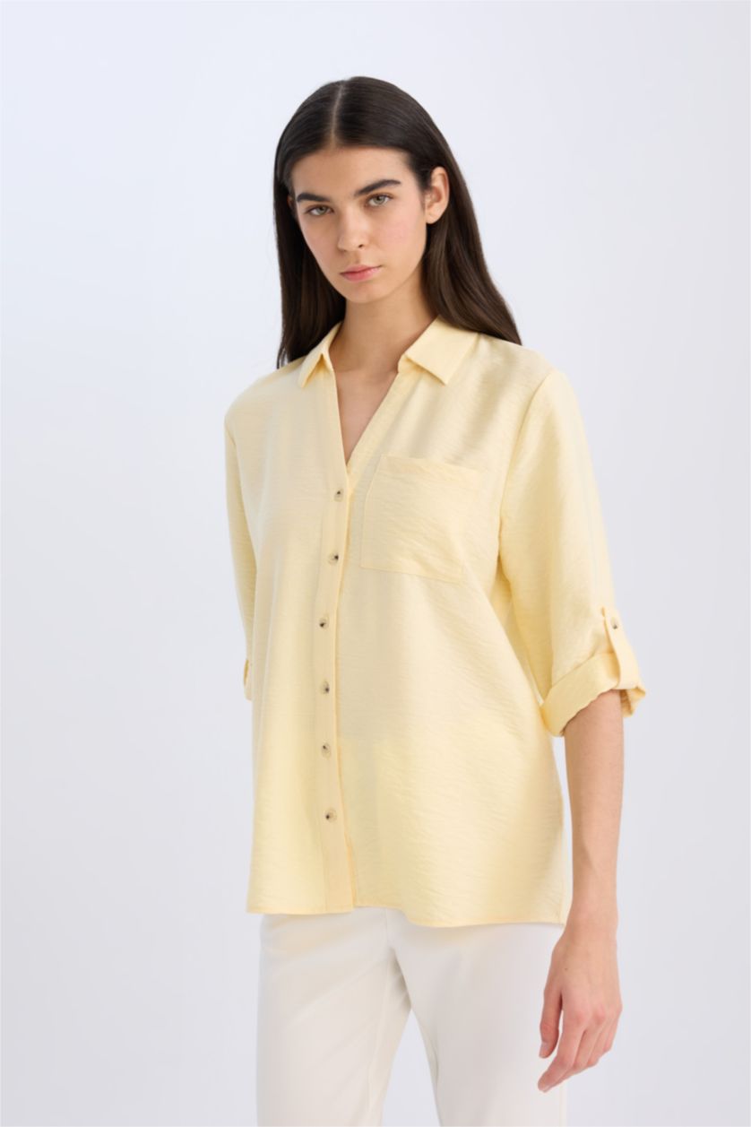 FEMME Jaune Clair Regular Fit Long Sleeve Shirt