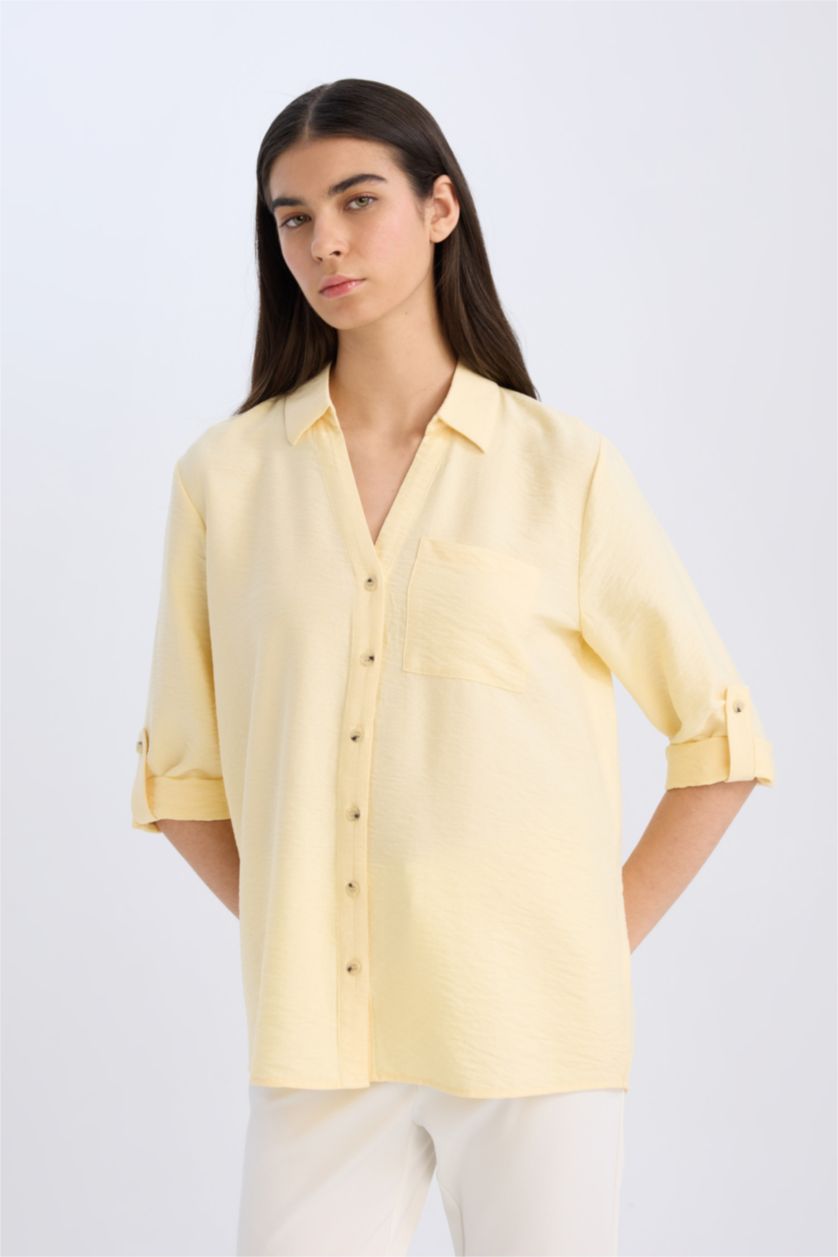 FEMME Jaune Clair Regular Fit Long Sleeve Shirt