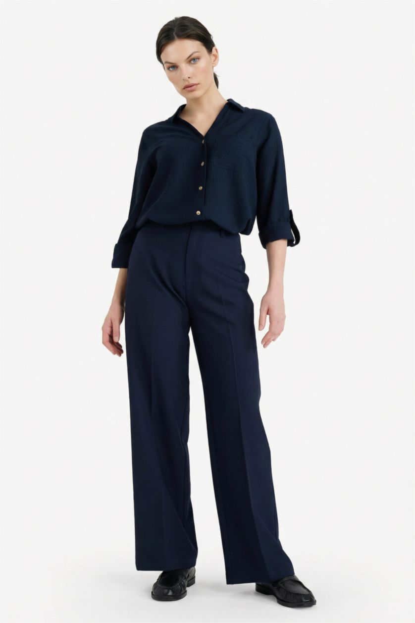 Женщины Синий Рубашка с длинным рукавом стандартного кроя для женщин