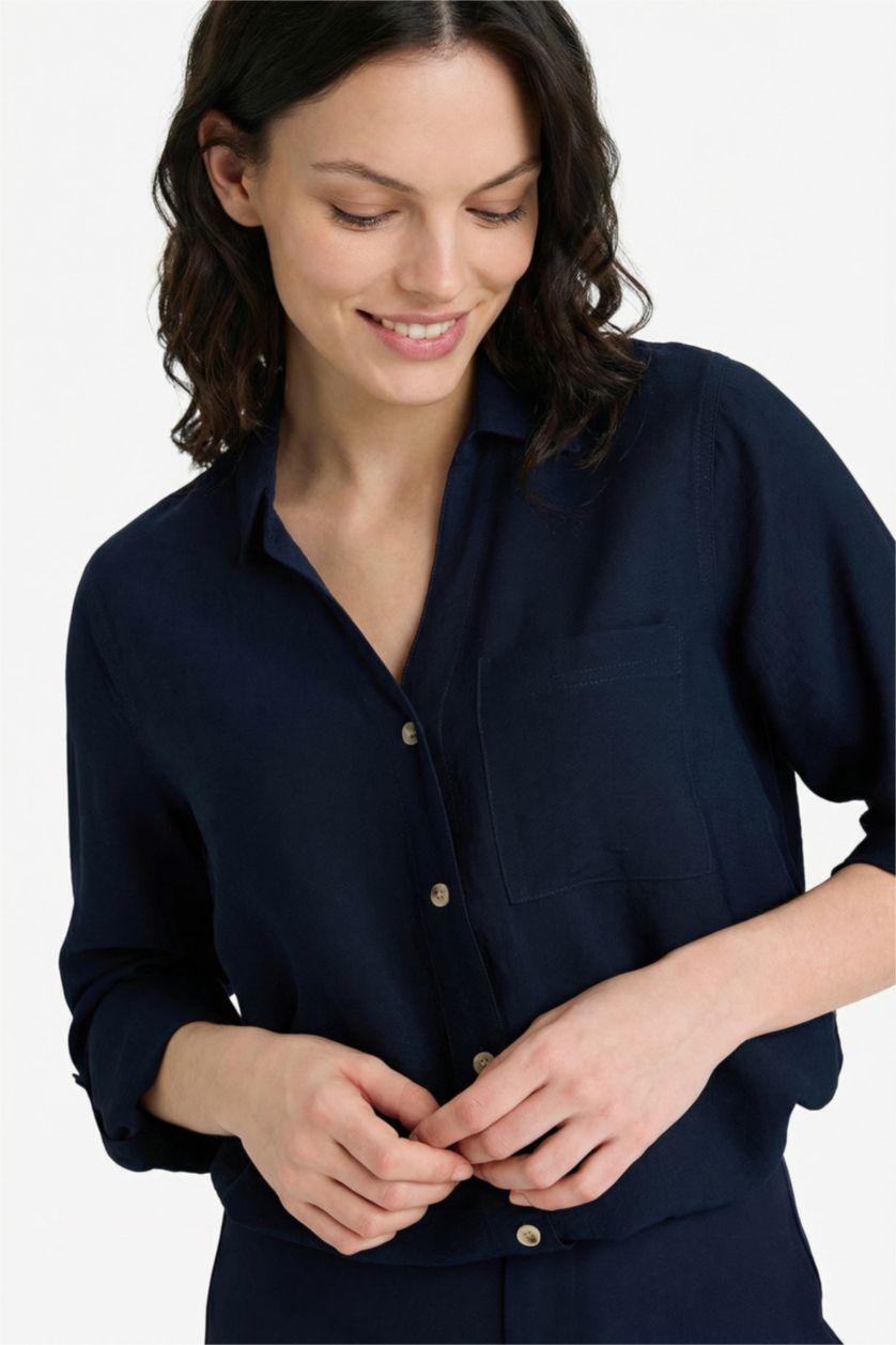 Женщины Синий Рубашка с длинным рукавом стандартного кроя для женщин