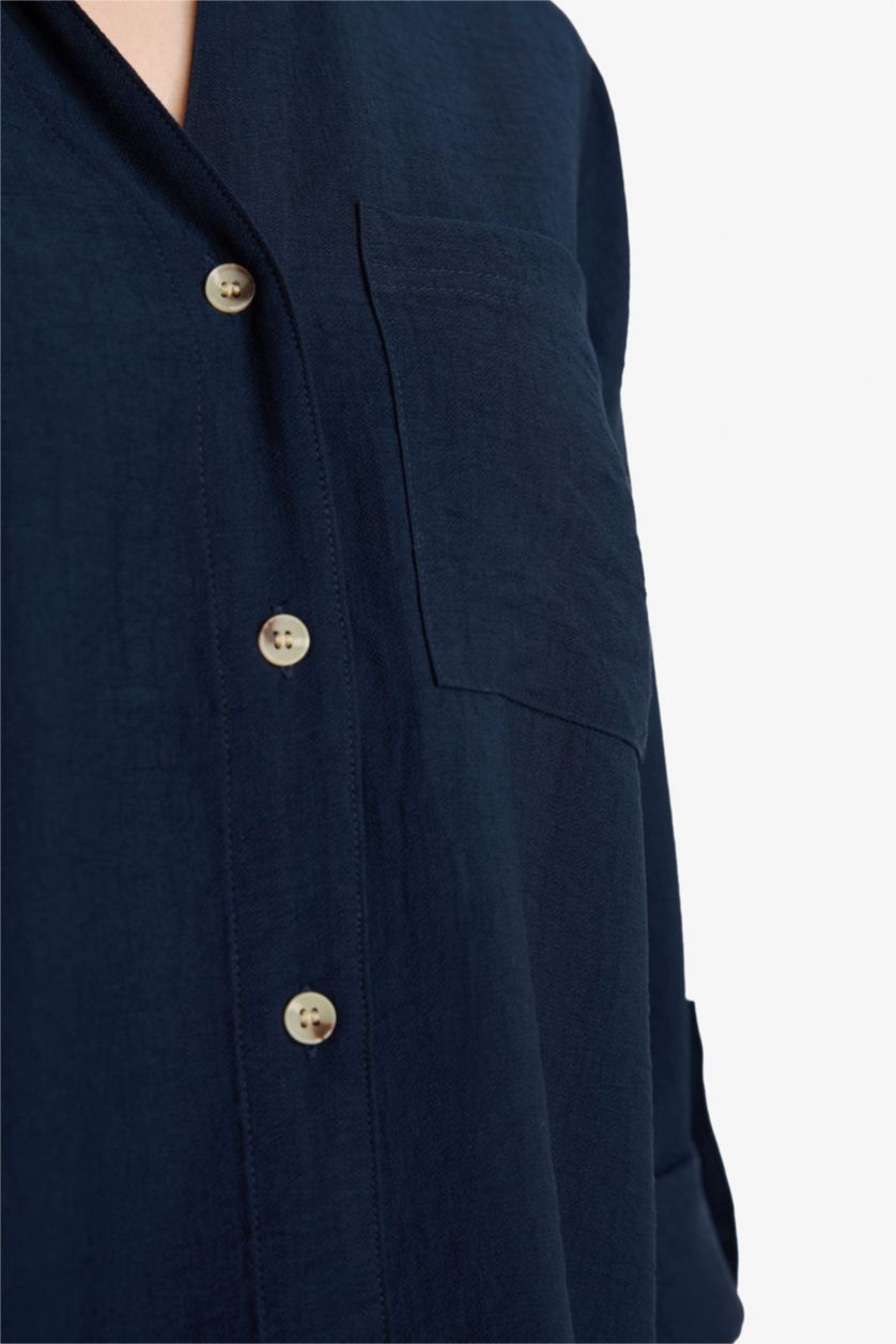 Женщины Синий Рубашка с длинным рукавом стандартного кроя для женщин