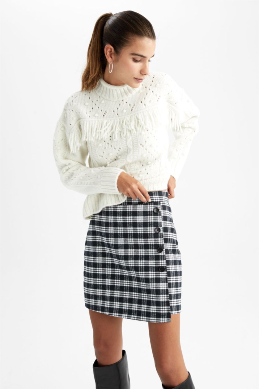 WOMAN Black A-Line Plaid Regular Waist Mini Skirt