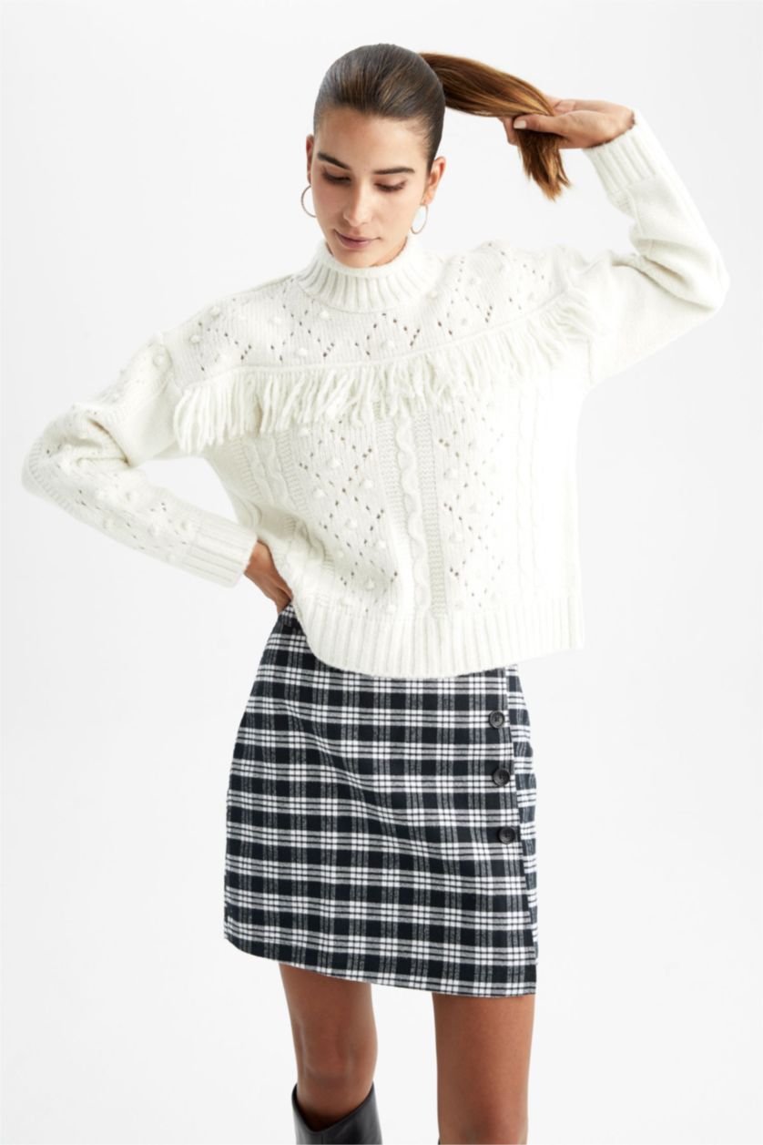 WOMAN Black A-Line Plaid Regular Waist Mini Skirt