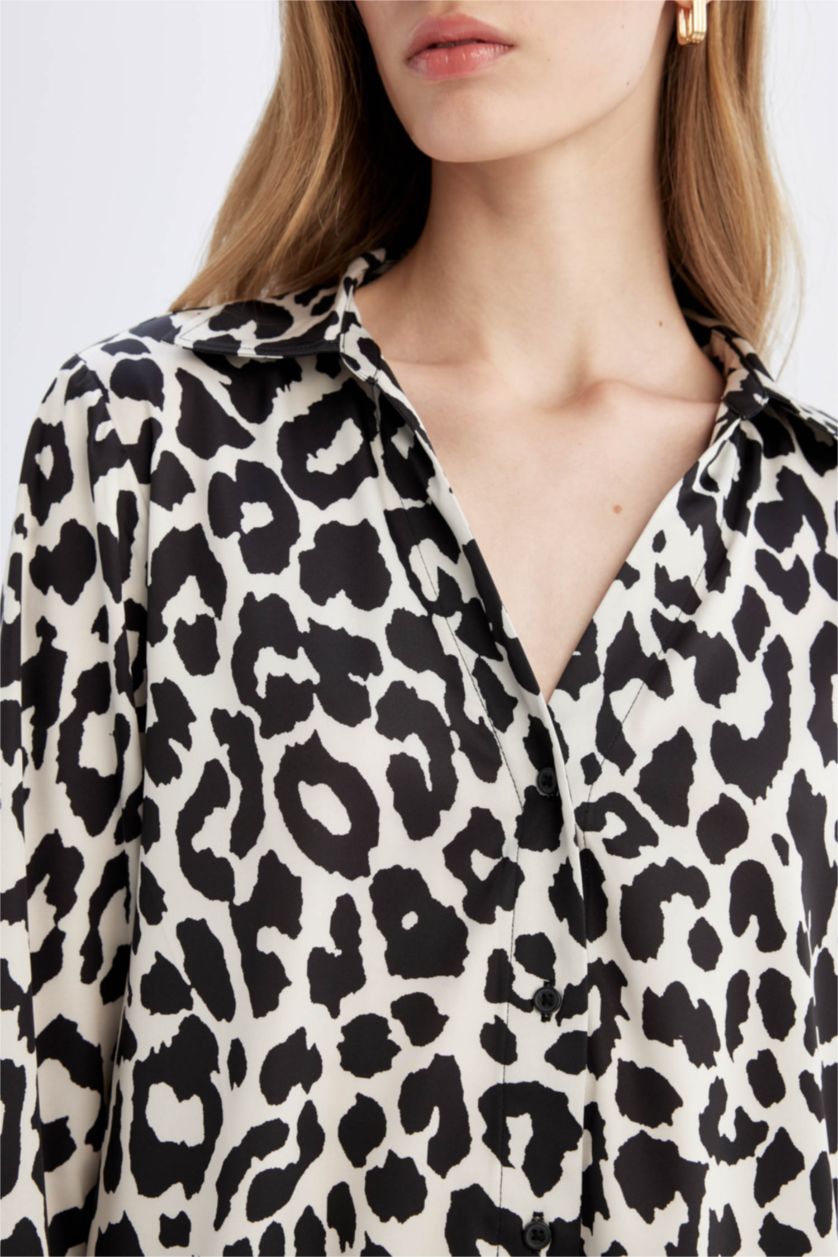 FEMME Noir Oversize Fit Satin Long Sleeve Shirt