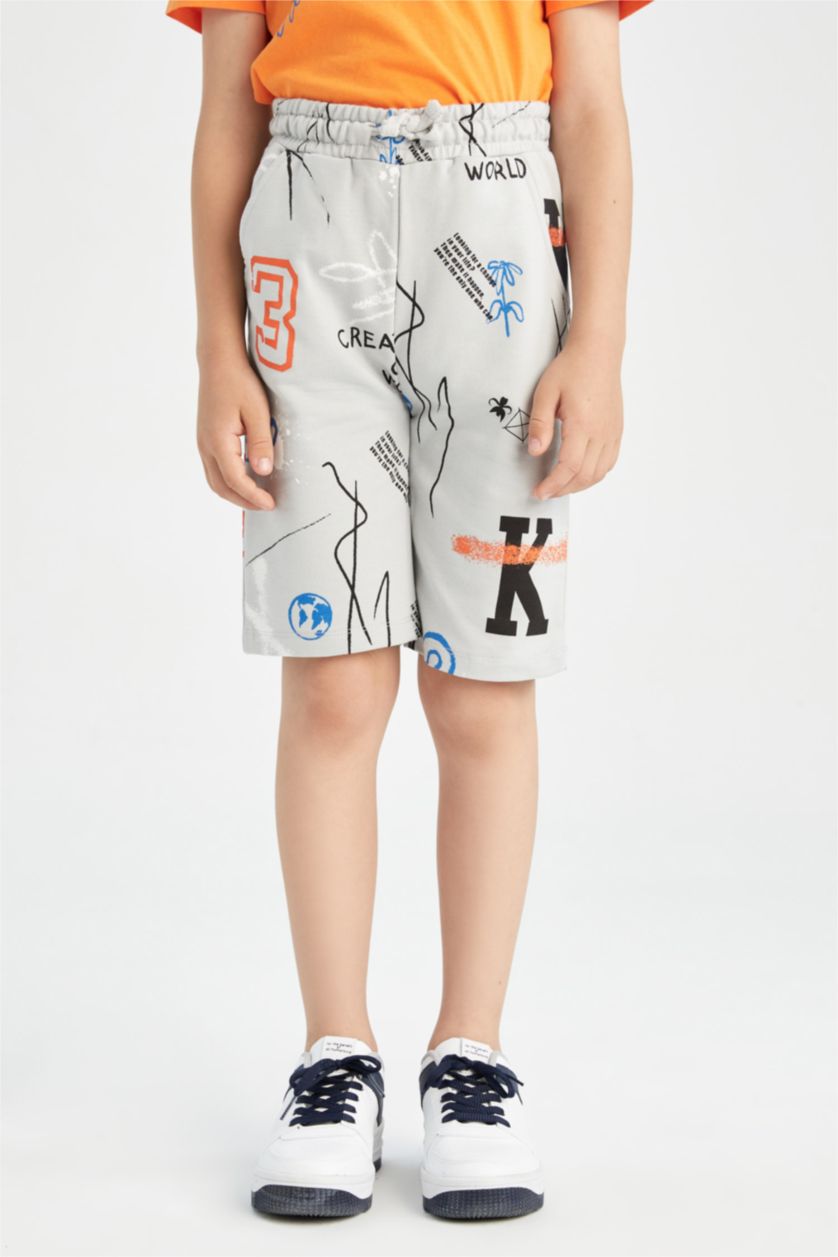 BOYS & TEENS Light Grey شورت قماش رقيق قصة عادية