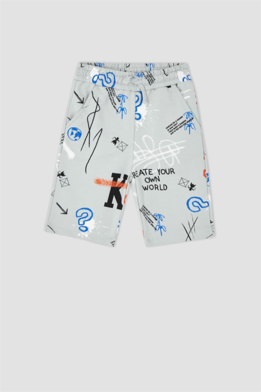 BOYS & TEENS Light Grey شورت قماش رقيق قصة عادية