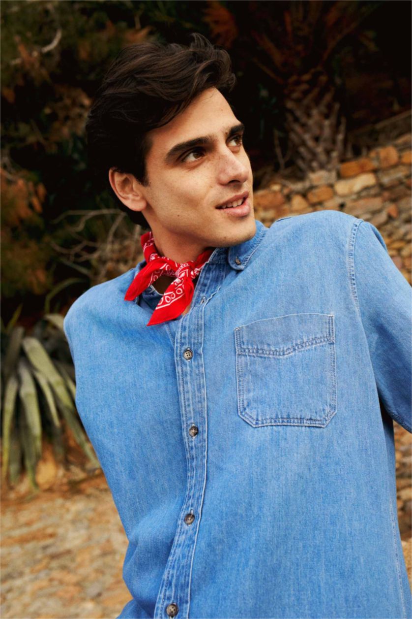 MAN Blue Slim Fit Denim Long Sleeve Shirt