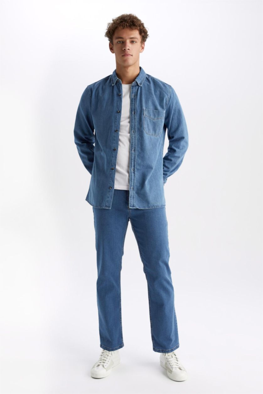 MAN Blue Slim Fit Denim Long Sleeve Shirt