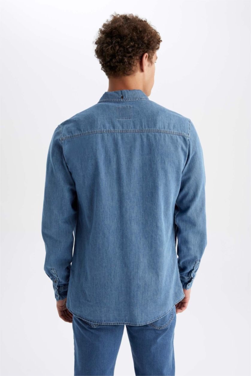 MAN Blue Slim Fit Denim Long Sleeve Shirt
