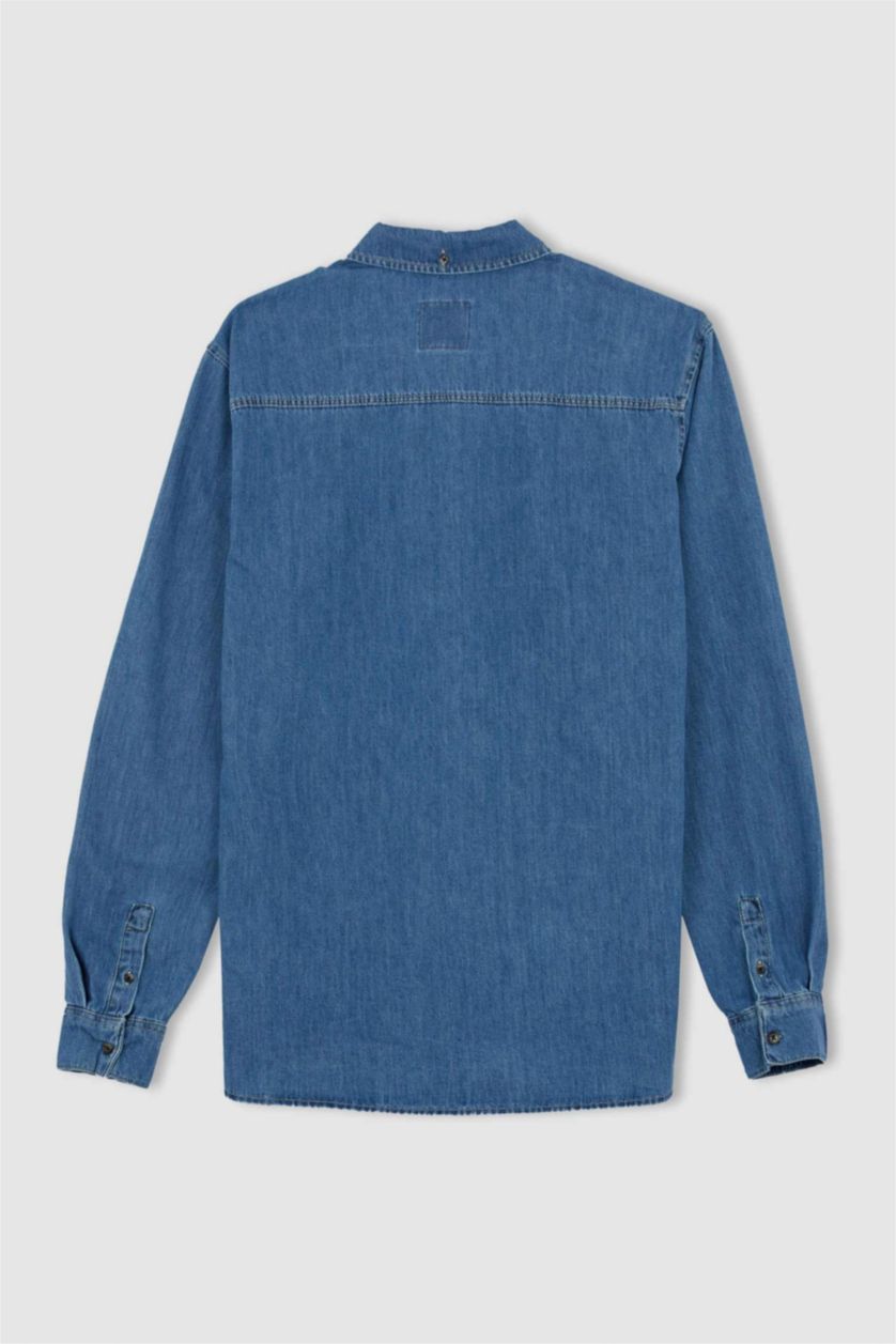 MAN Blue Slim Fit Denim Long Sleeve Shirt