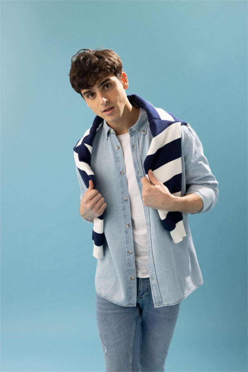 MAN Light Blue Slim Fit Jean Long Sleeve Shirt