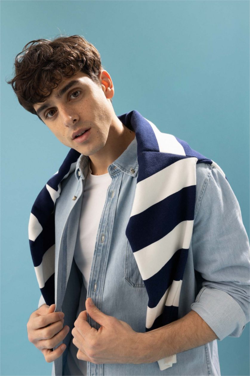 MAN Light Blue Slim Fit Jean Long Sleeve Shirt