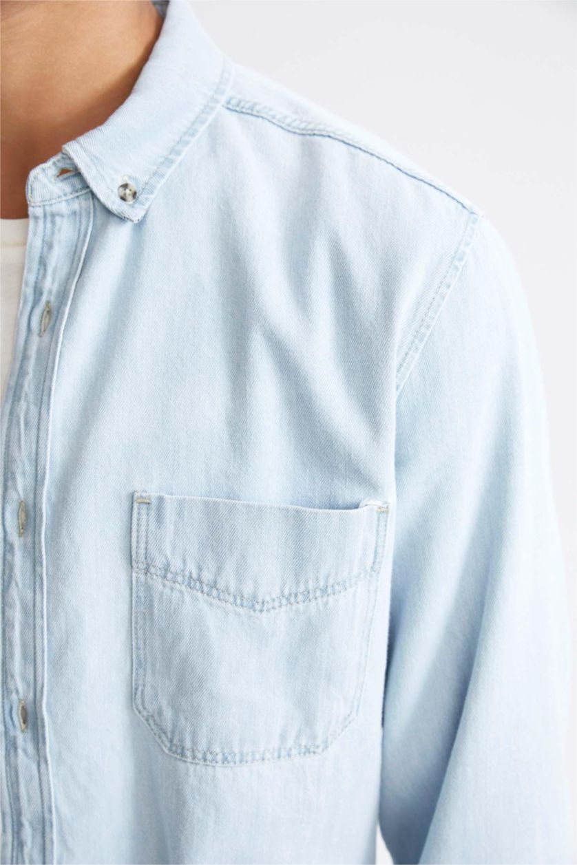 MAN Light Blue Slim Fit Jean Long Sleeve Shirt