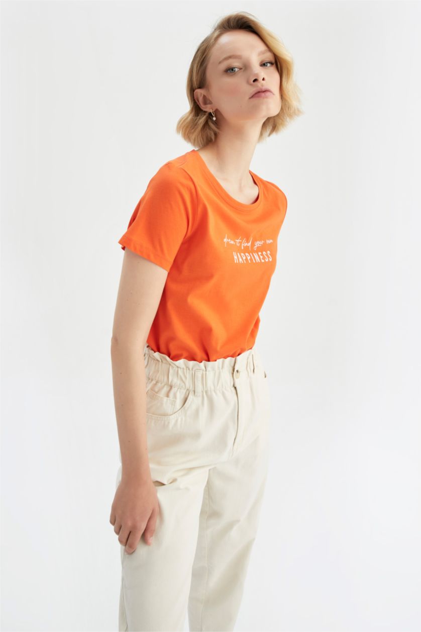 نساء برتقالي Regular Fit Short Sleeve T-Shirt