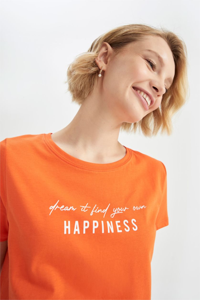 نساء برتقالي Regular Fit Short Sleeve T-Shirt
