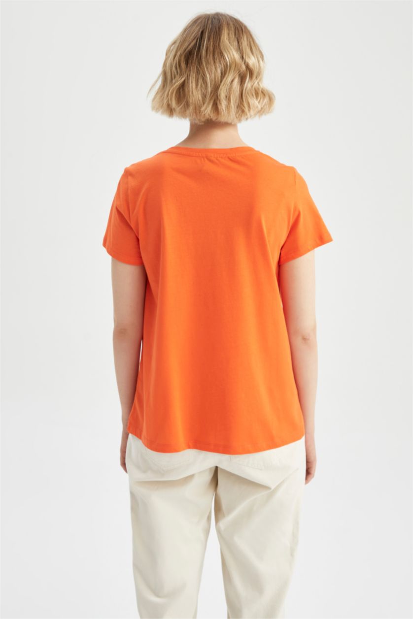 نساء برتقالي Regular Fit Short Sleeve T-Shirt