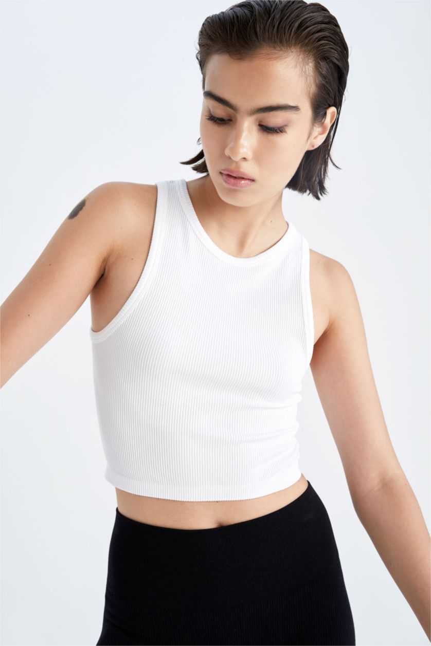 WOMAN White Defacto Fit Halter Neck Seamless Singlet
