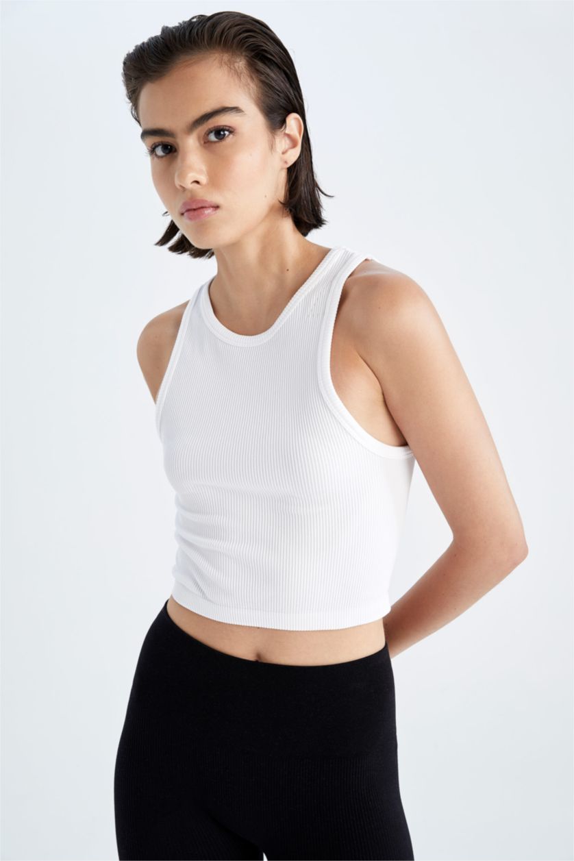 WOMAN White Defacto Fit Halter Neck Seamless Singlet