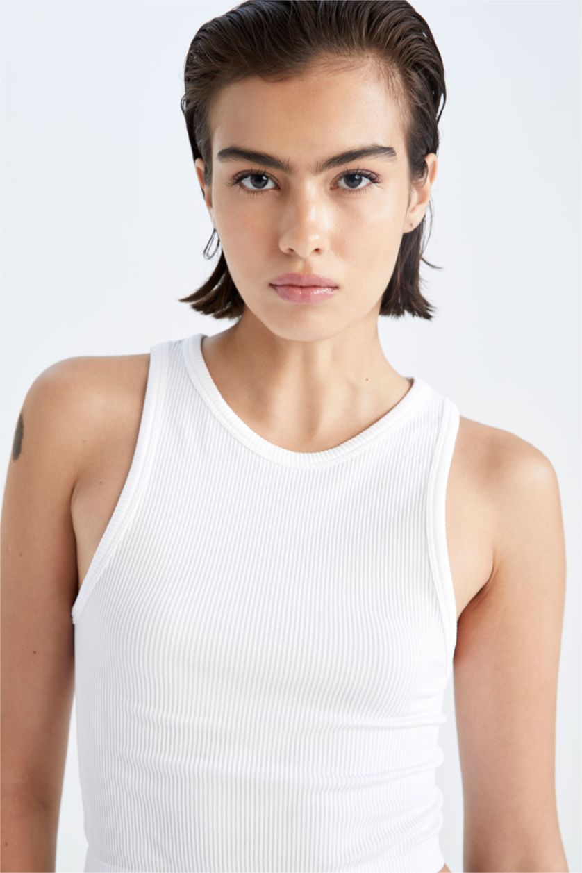 WOMAN White Defacto Fit Halter Neck Seamless Singlet