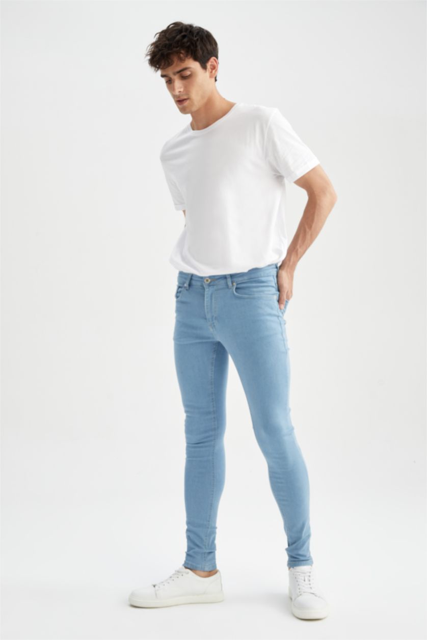 MAN Light Blue Super Skinny Extra Tight Fit Normal Waist  Jeans