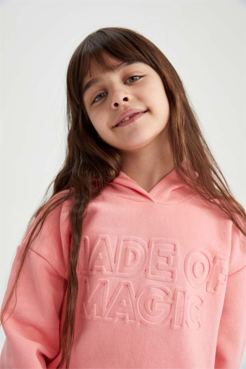 بناتي زهري سويت شيرت بناتي مخمل قصة مريحة بكابيشون