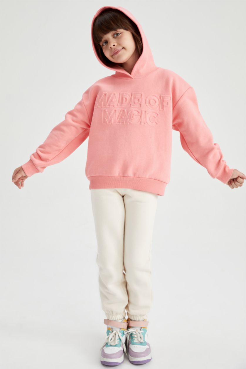 بناتي زهري سويت شيرت بناتي مخمل قصة مريحة بكابيشون