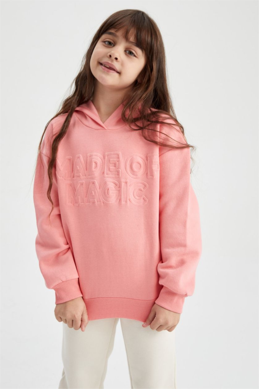 بناتي زهري سويت شيرت بناتي مخمل قصة مريحة بكابيشون