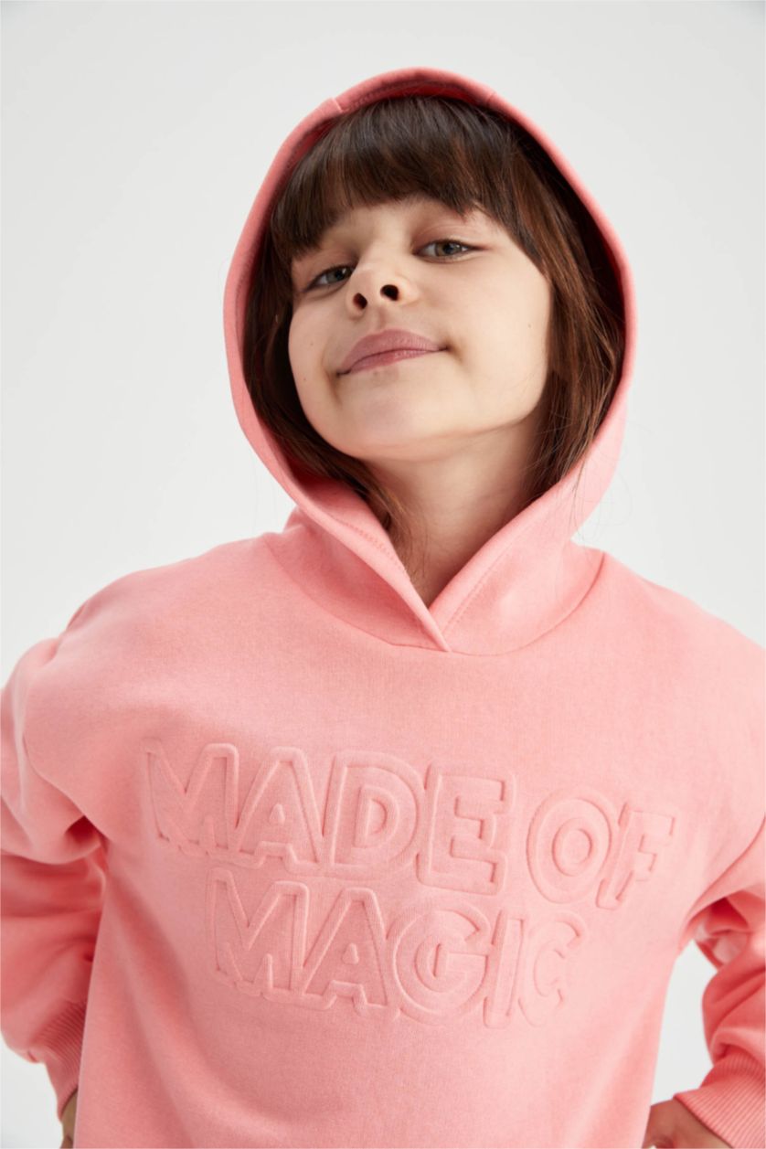 بناتي زهري سويت شيرت بناتي مخمل قصة مريحة بكابيشون