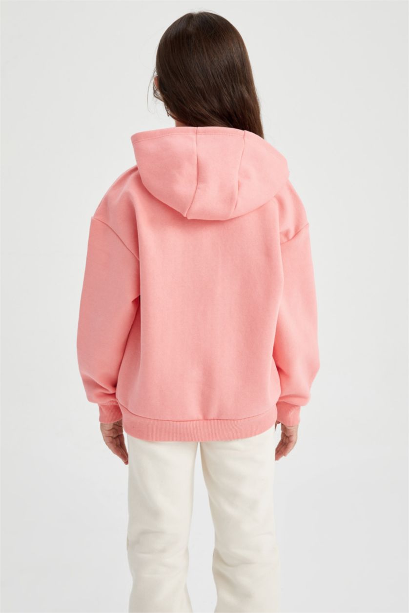 بناتي زهري سويت شيرت بناتي مخمل قصة مريحة بكابيشون