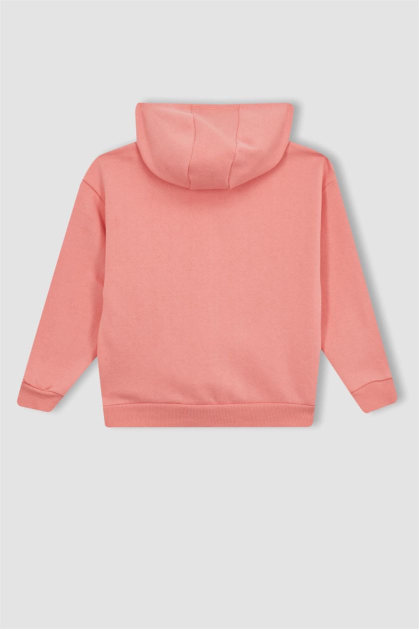 بناتي زهري سويت شيرت بناتي مخمل قصة مريحة بكابيشون