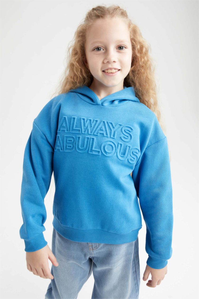 Дівчачий Бірюзовий Світшот стандартного крою з товстої тканини для дівчаток