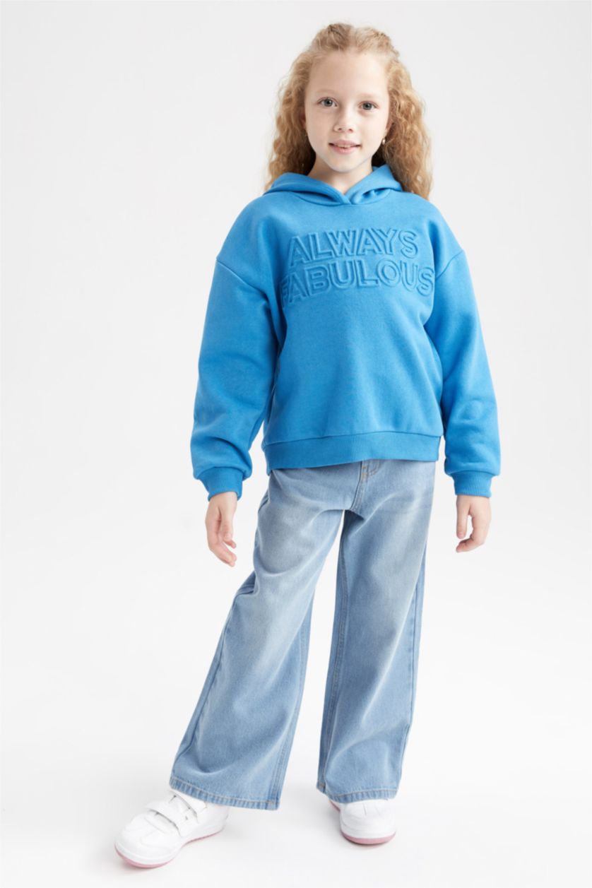 Дівчачий Бірюзовий Світшот стандартного крою з товстої тканини для дівчаток