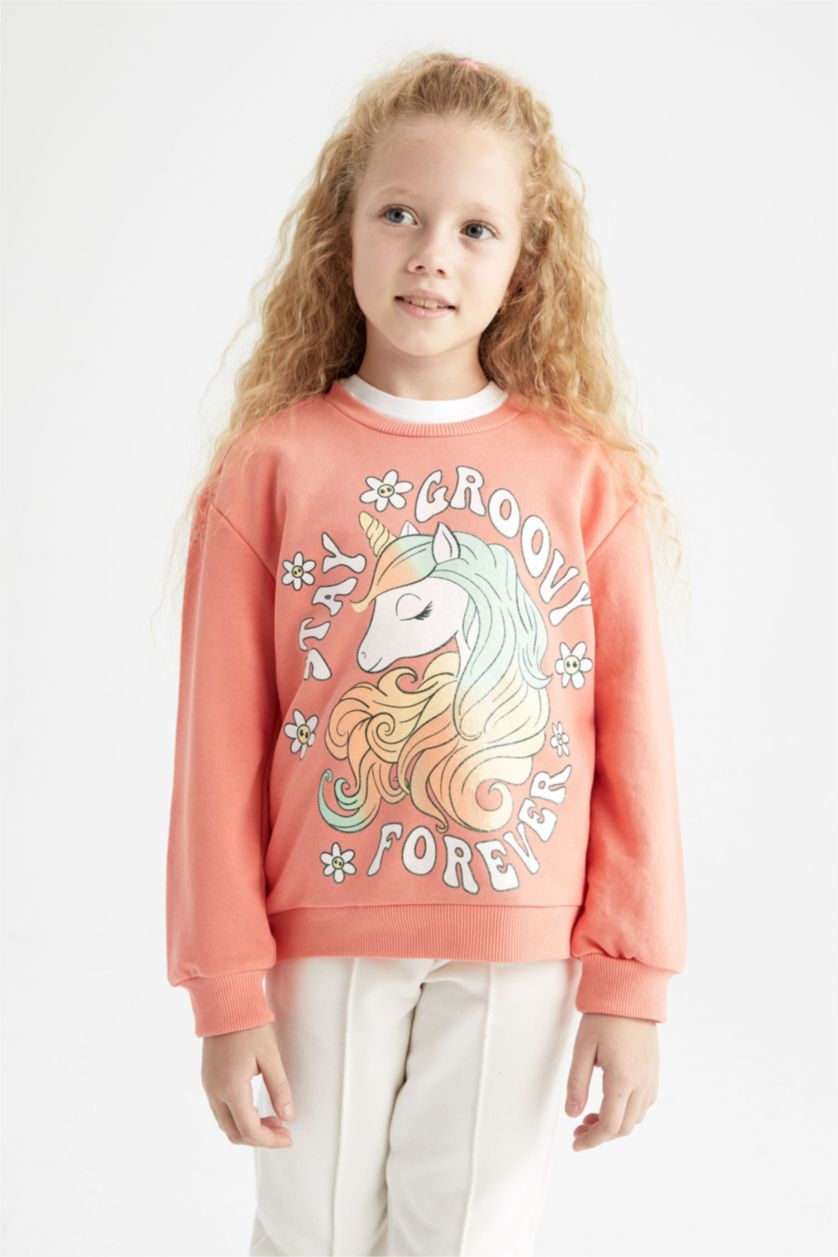 Дівчачий Світло-кораловий Світшот стандартного крою з товстої тканини для дівчаток