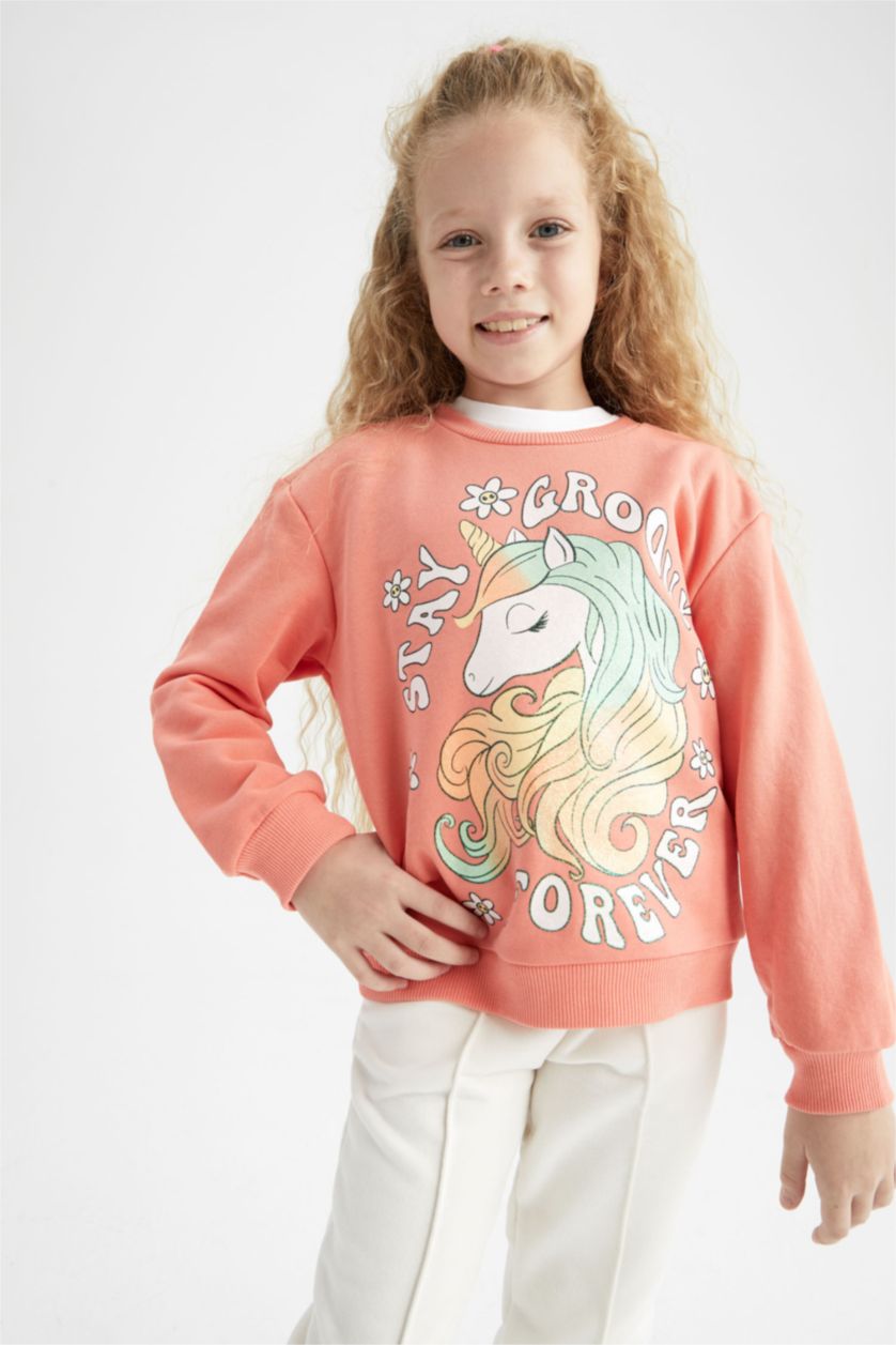 Дівчачий Світло-кораловий Світшот стандартного крою з товстої тканини для дівчаток