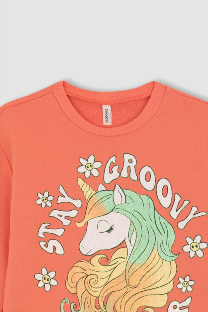 Дівчачий Світло-кораловий Світшот стандартного крою з товстої тканини для дівчаток