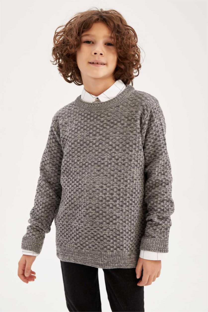 Мальчики и подростки Светло-серый меланж Свитер с круглым вырезом для мальчиков